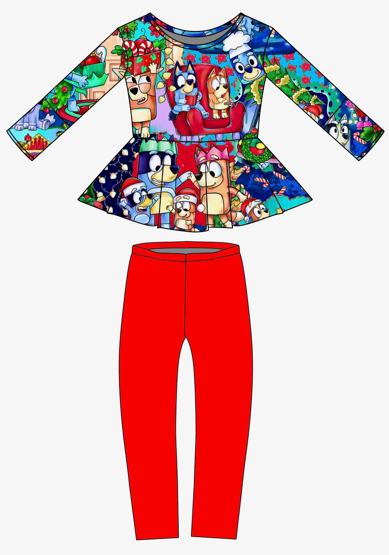 Holiday Heelers: Long Sleeve Peplum and Leggings (ETA Early Nov.)