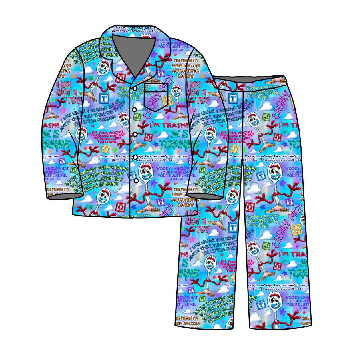 Trash: SS and Pants Button-Down PJ Set