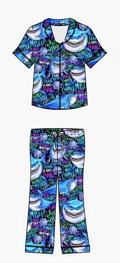 Brucie Kid's SS and Pants Button-down PJ Set